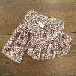 Anthropologie Love The Label One Balloon Sleeve Floral Peplum Blouse XS NWT